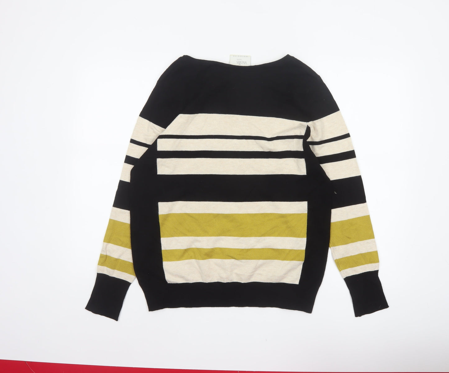 Wallis Women’s Black Multicoloured UK 16 Petite Striped Button Jumper