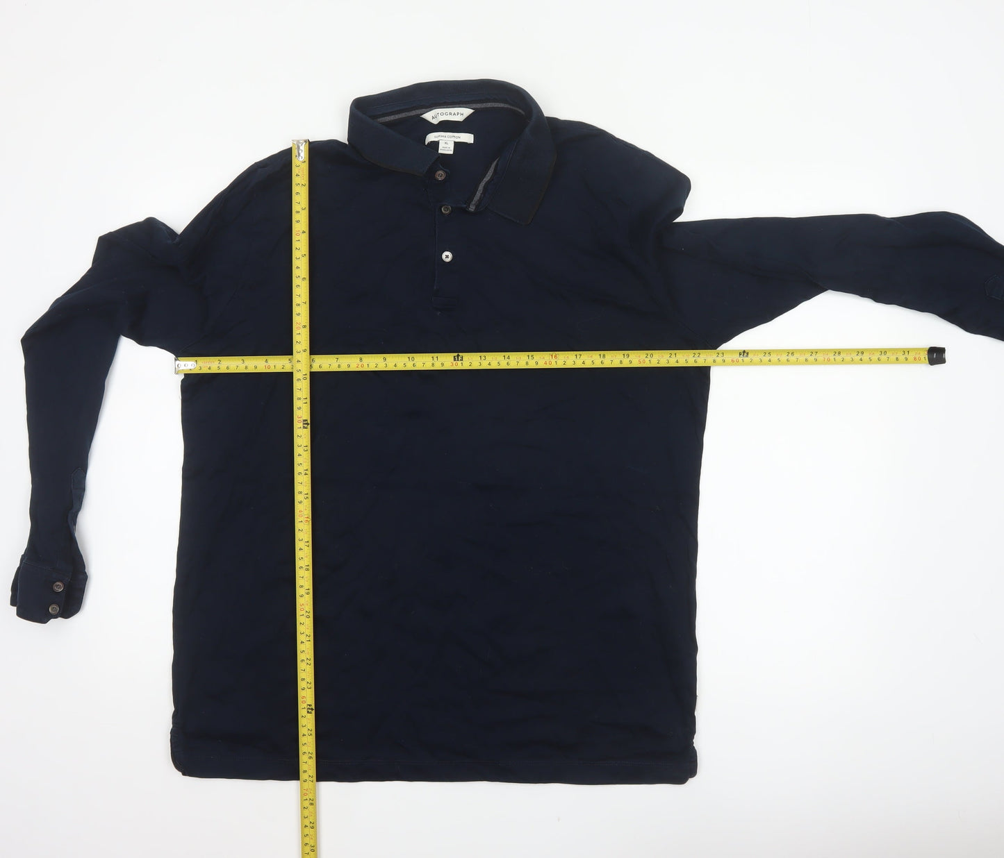 Autograph Mens Blue XL Supima Cotton Long Sleeve Polo Shirt