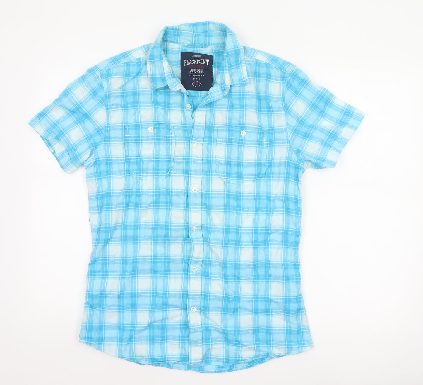 Blackpoint Men’s Blue Check Cotton Short Sleeve Button-Up Shirt M