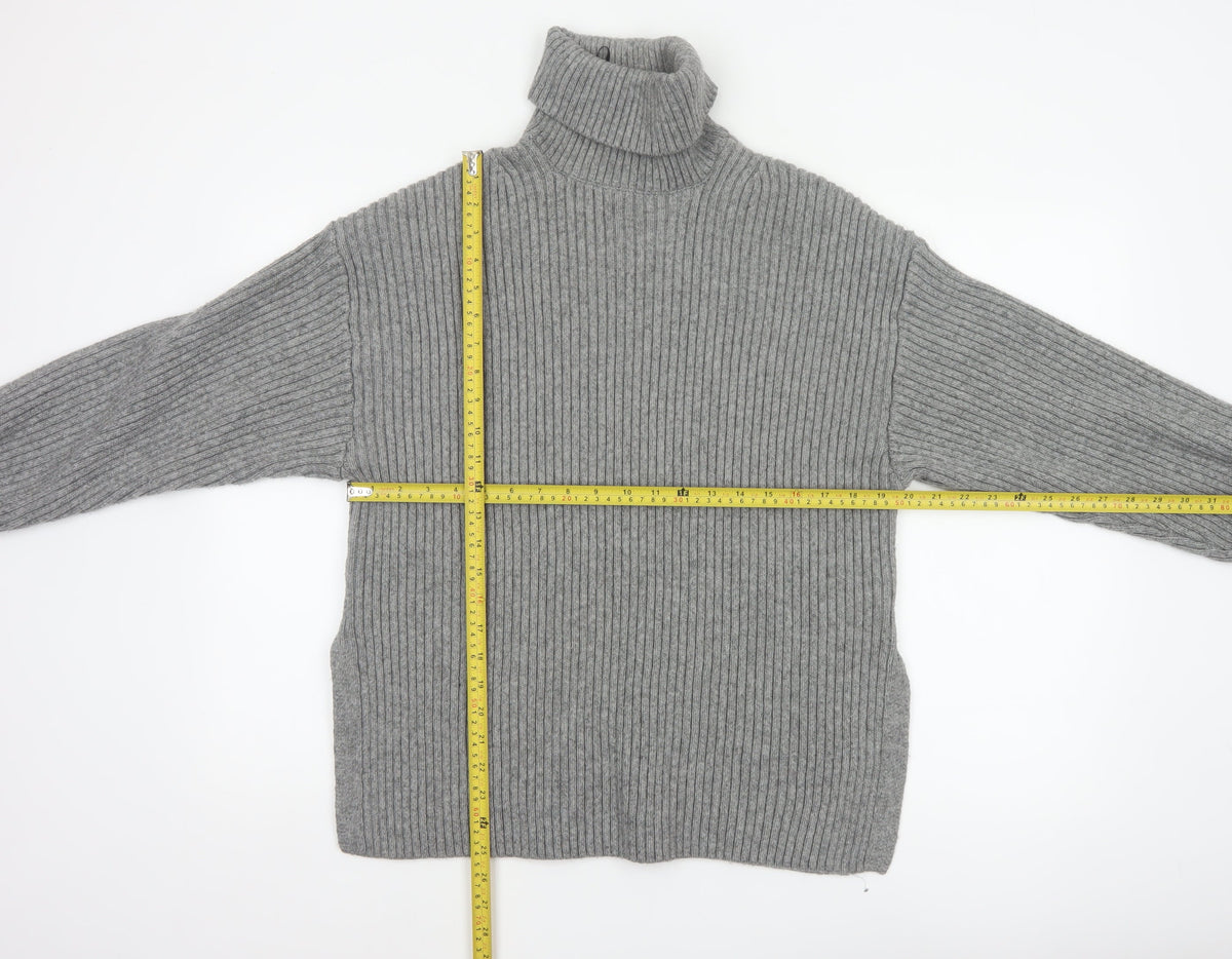H&M Women’s Grey S Ribbed Roll Neck Long Sleeve Pullover Jumper