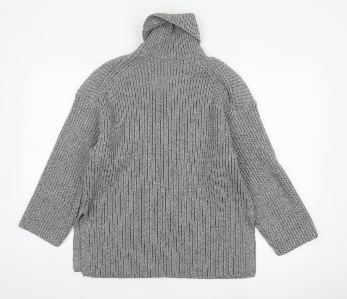 H&M Women’s Grey S Ribbed Roll Neck Long Sleeve Pullover Jumper