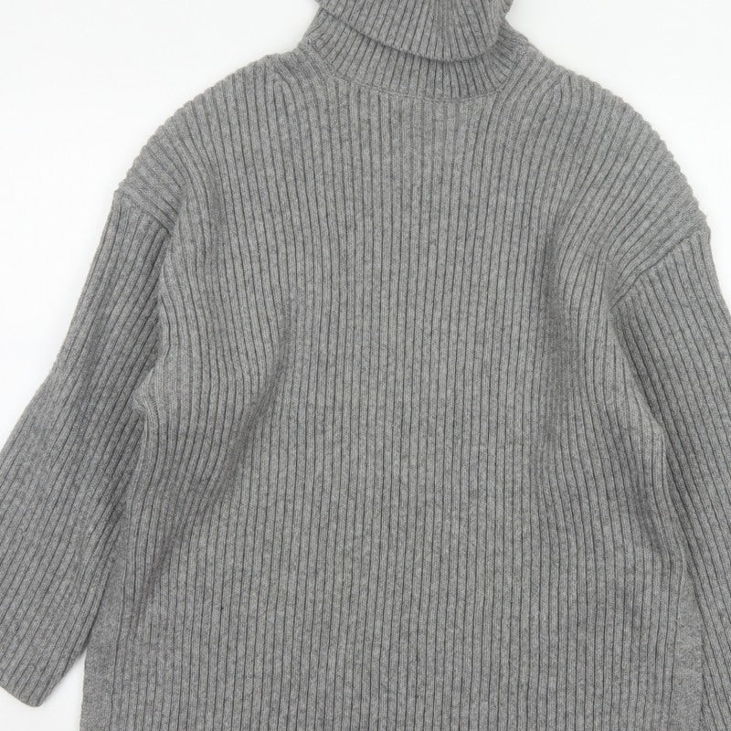 H&M Women’s Grey S Ribbed Roll Neck Long Sleeve Pullover Jumper