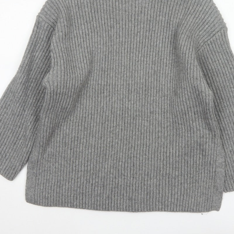H&M Women’s Grey S Ribbed Roll Neck Long Sleeve Pullover Jumper