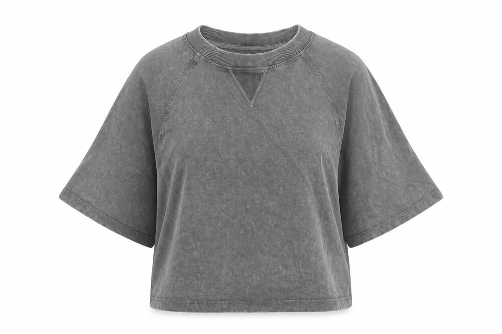 Zara Women Grey UK 8 Cropped Cotton Raglan Sleeve T-Shirt