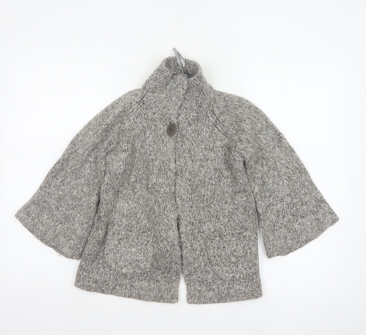 Nü Look Women’s Grey Size 10 Chunky Knit Cape High Neck Alpaca Blend