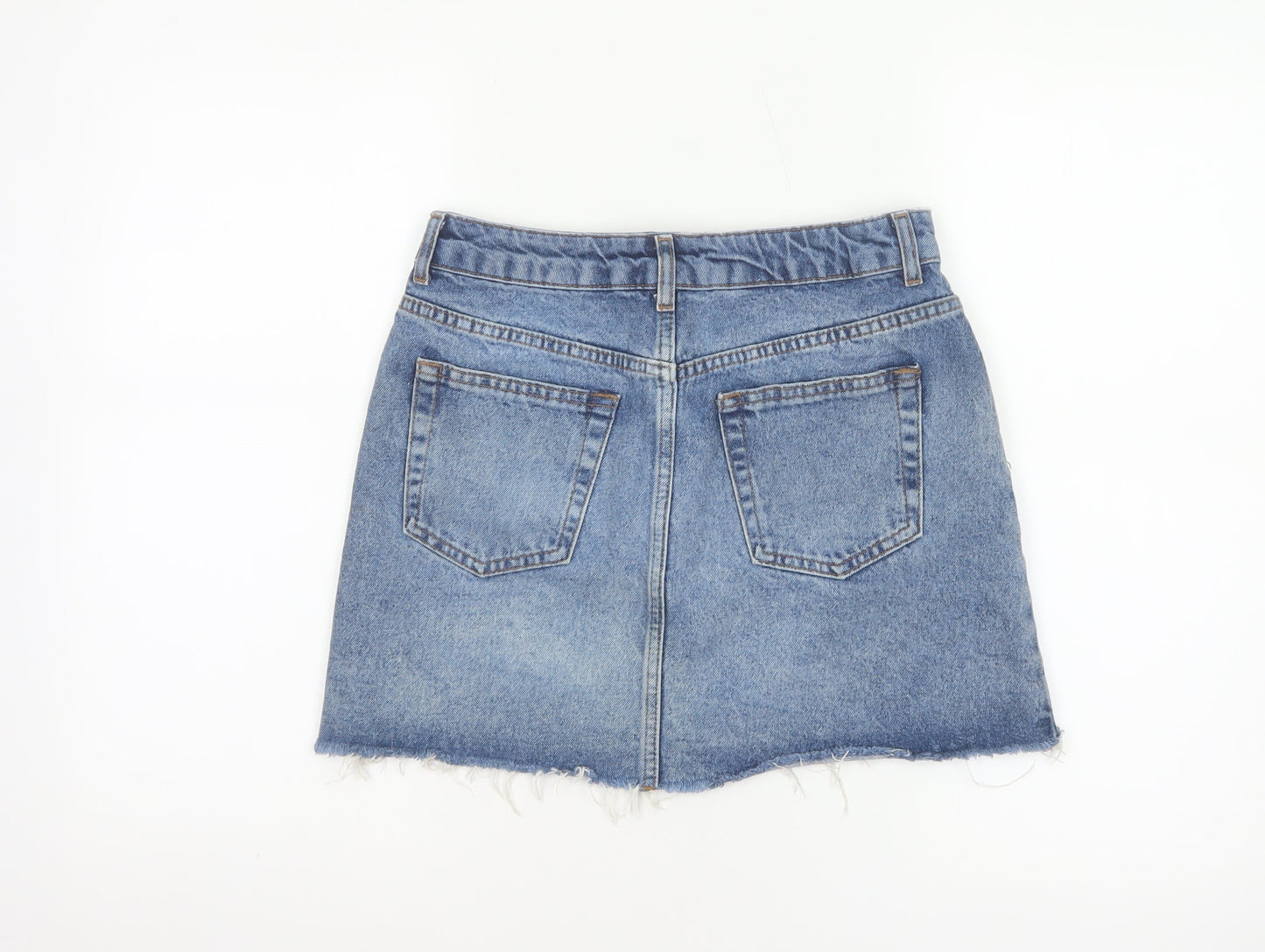 Topshop Moto Women Blue UK 10 A-Line Denim Mini Skirt Raw Hem