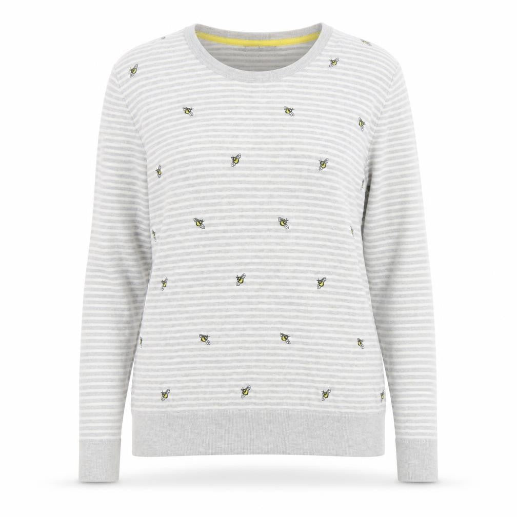 Laura Ashley Women Grey UK 16 Bee Embroidered Stripe Knit Jumper