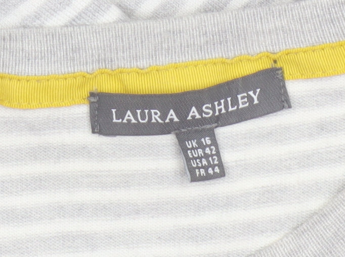 Laura Ashley Women Grey UK 16 Bee Embroidered Stripe Knit Jumper