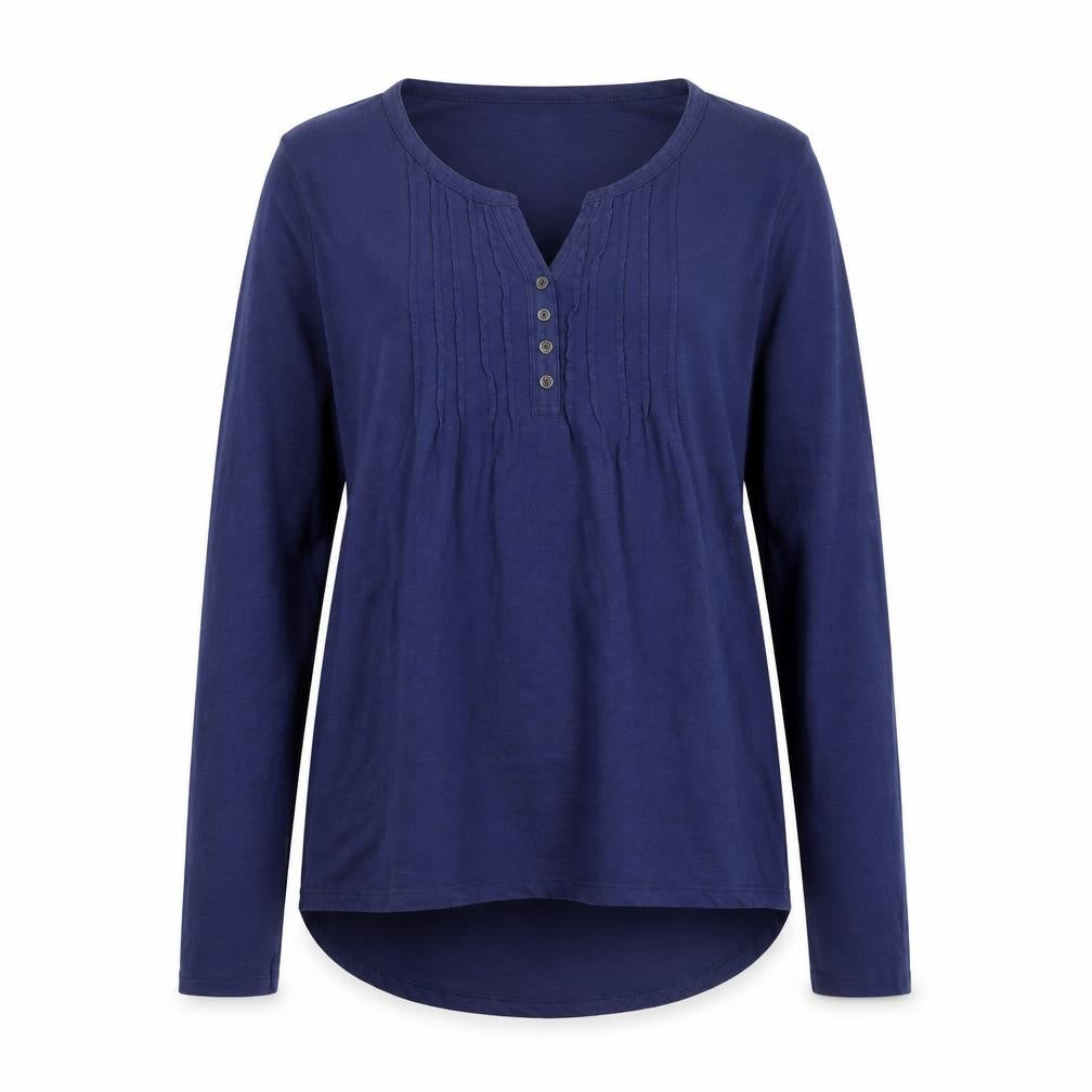 Long Tall Sally Women’s Blue UK 14 Tall Cotton Henley Tunic Blouse