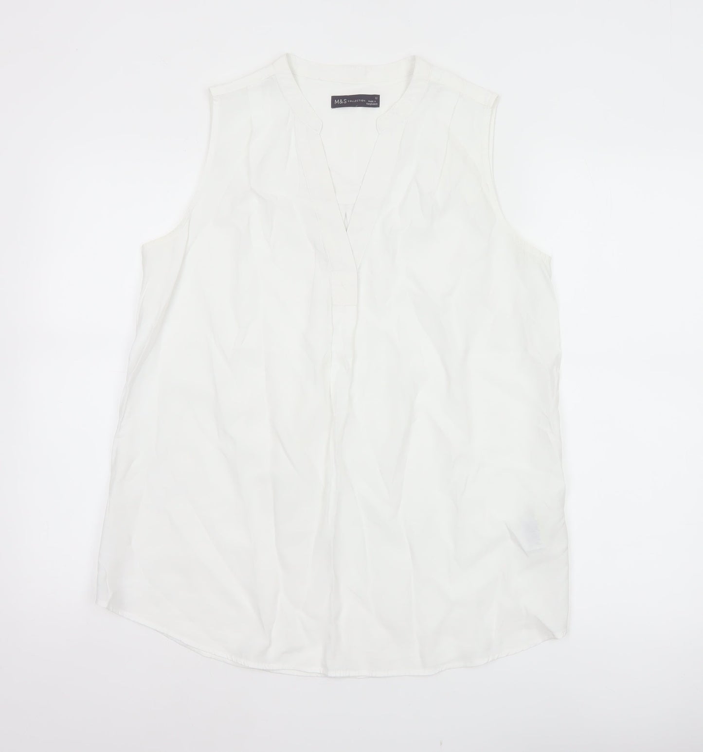 Marks and Spencer Women White Size 12 Sleeveless V-Neck Blouse