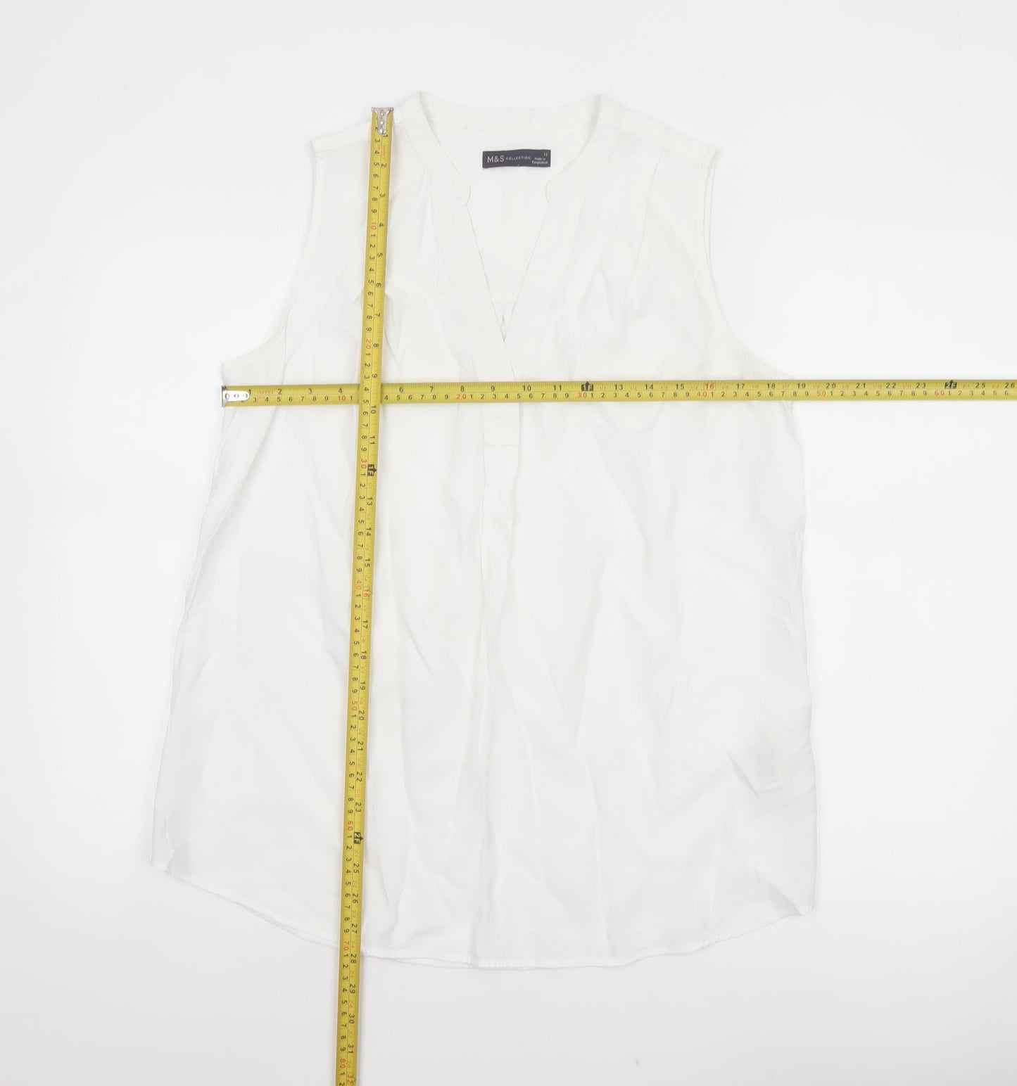 Marks and Spencer Women White Size 12 Sleeveless V-Neck Blouse