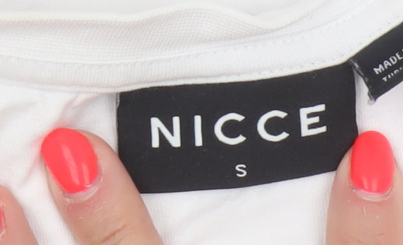 Nicce Women’s White S Cropped Cotton T-Shirt Pink Nicee Glitter Logo