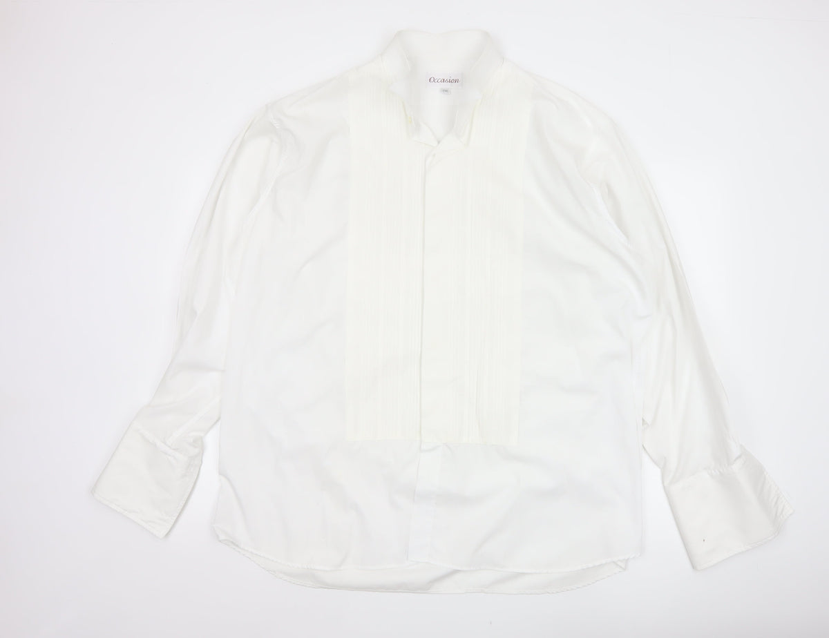 Occasion Men’s Ivory 17 Wing Collar Pleated Formal Dress Shirt