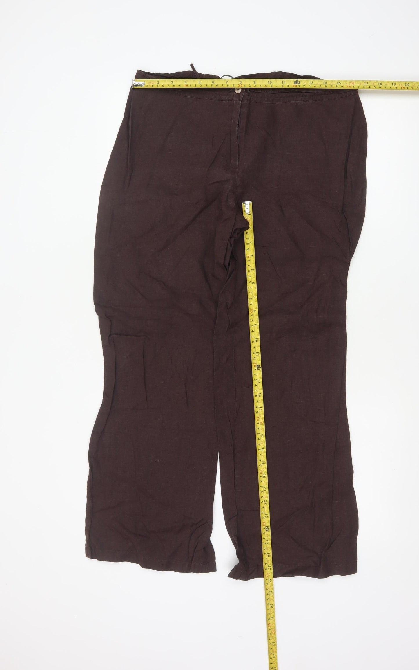 Marks & Spencer Women Brown Linen Wide Leg Trousers UK 14 Medium