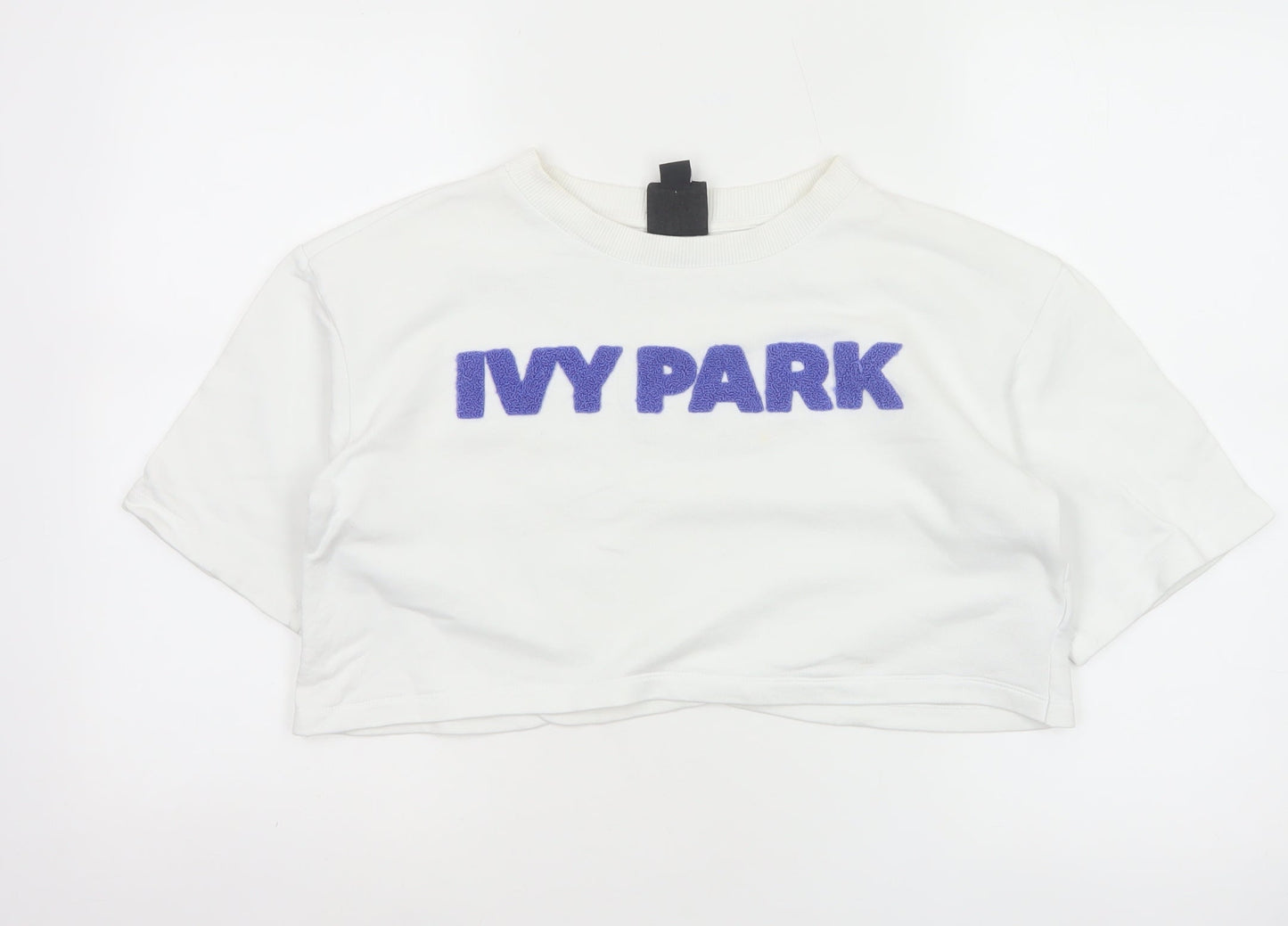 Ivy Park Women White XS Cropped Jersey T-Shirt Purple Logo
