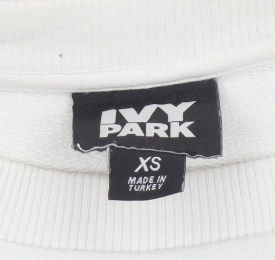 Ivy Park Women White XS Cropped Jersey T-Shirt Purple Logo