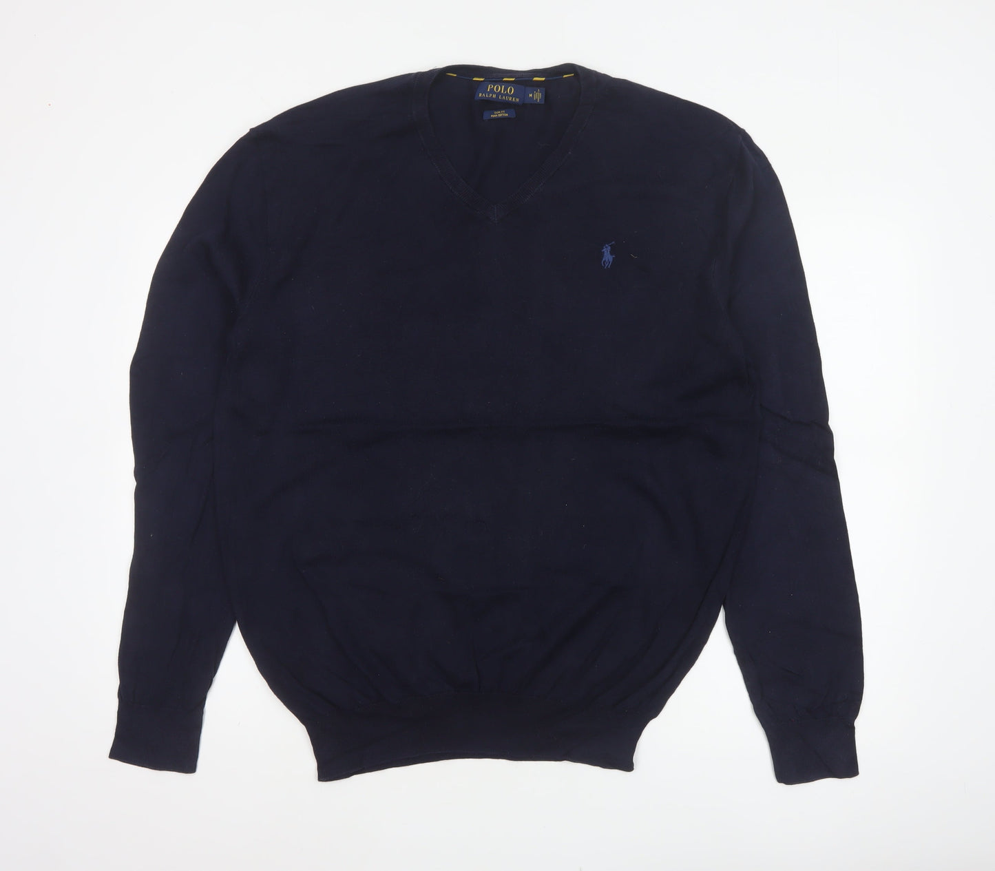 Polo Ralph Lauren Men’s Blue M Slim Fit Pima Cotton V-Neck Jumper