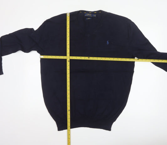 Polo Ralph Lauren Men’s Blue M Slim Fit Pima Cotton V-Neck Jumper