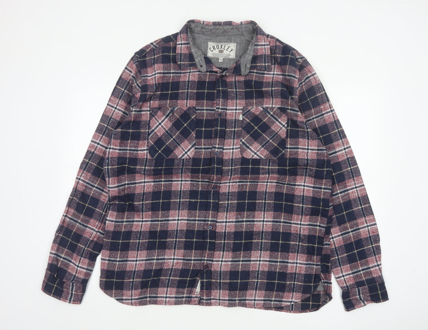 Croxley Men’s Blue Red Plaid Flannel Button-Up Shirt 2XL