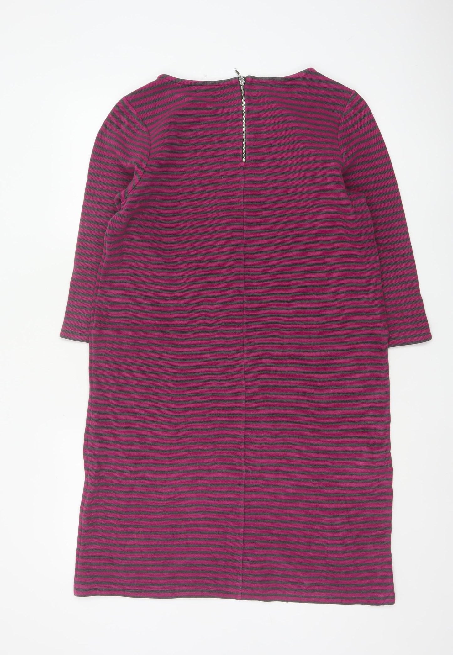 Laura Ashley Women Pink Striped UK 12 Knee Length Shift Dress