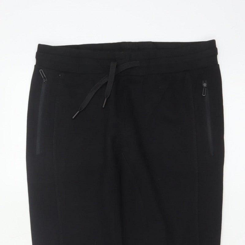 Zara Women Black L Tapered Jogger Trousers Drawstring Zip Pockets