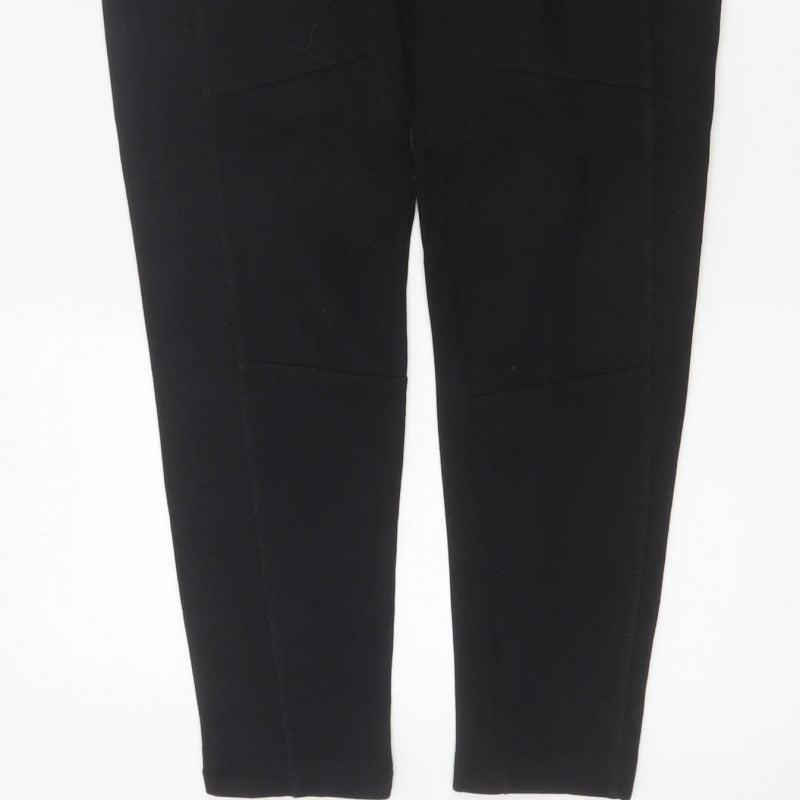 Zara Women Black L Tapered Jogger Trousers Drawstring Zip Pockets