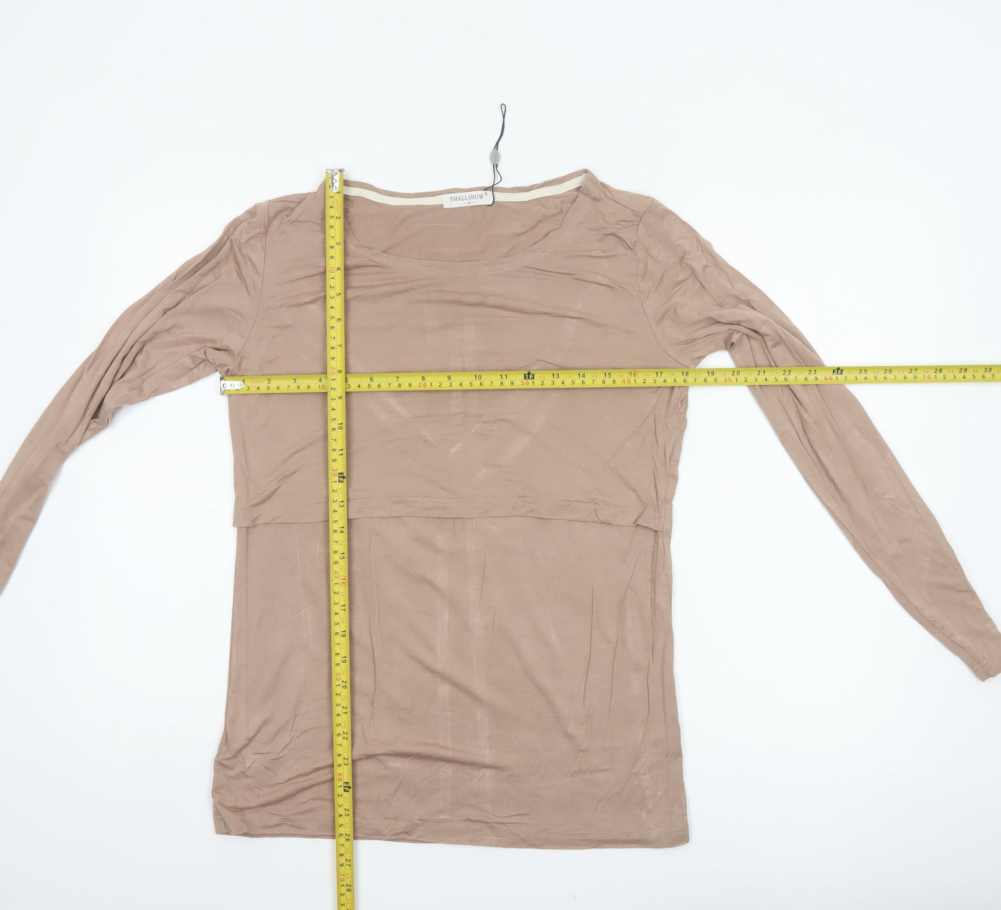 SMALSHOW Women Beige Maternity Nursing Layered Long Sleeve Blouse M