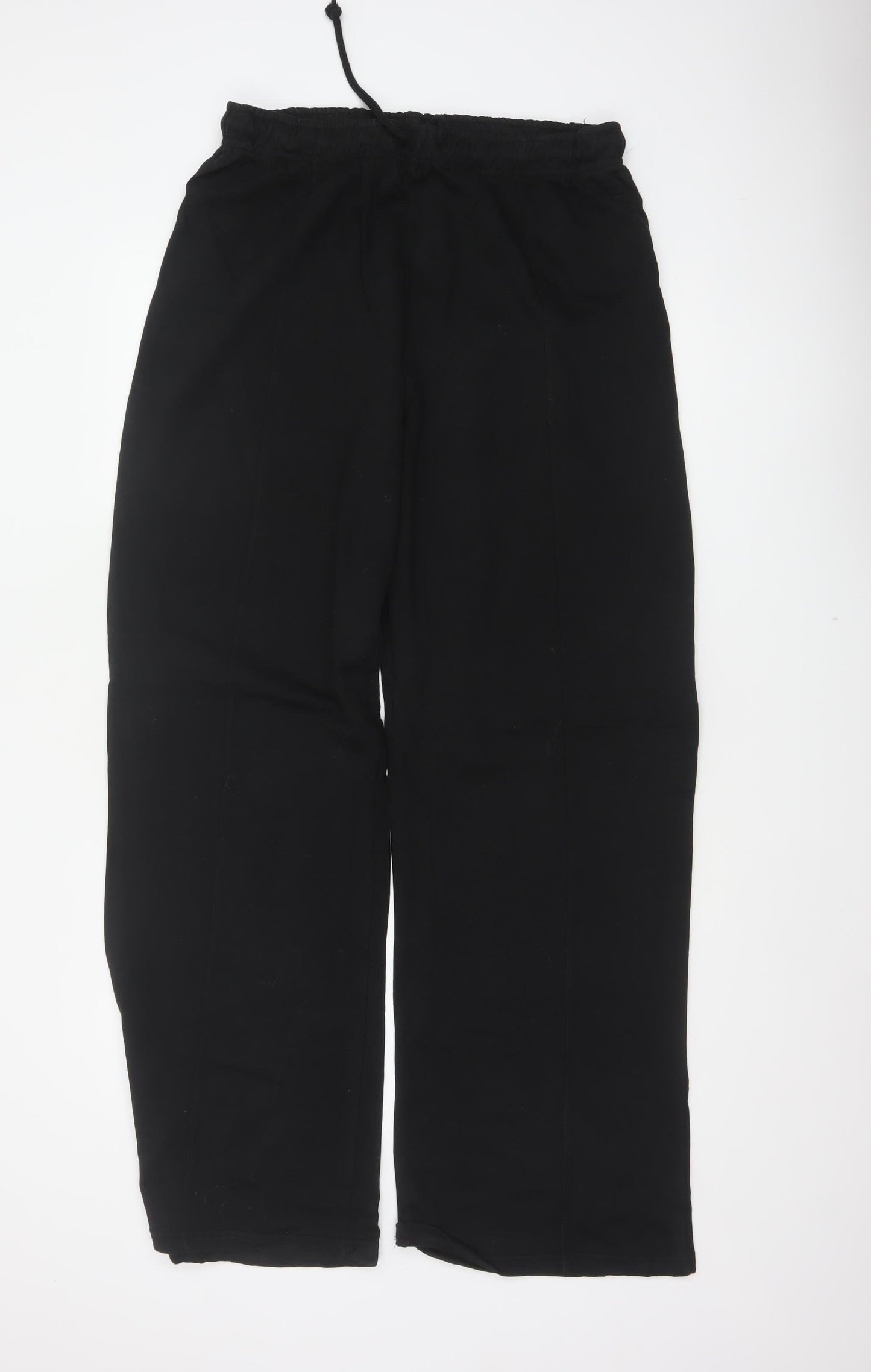 Zara Women Black L Wide-Leg Drawstring Cotton Trousers