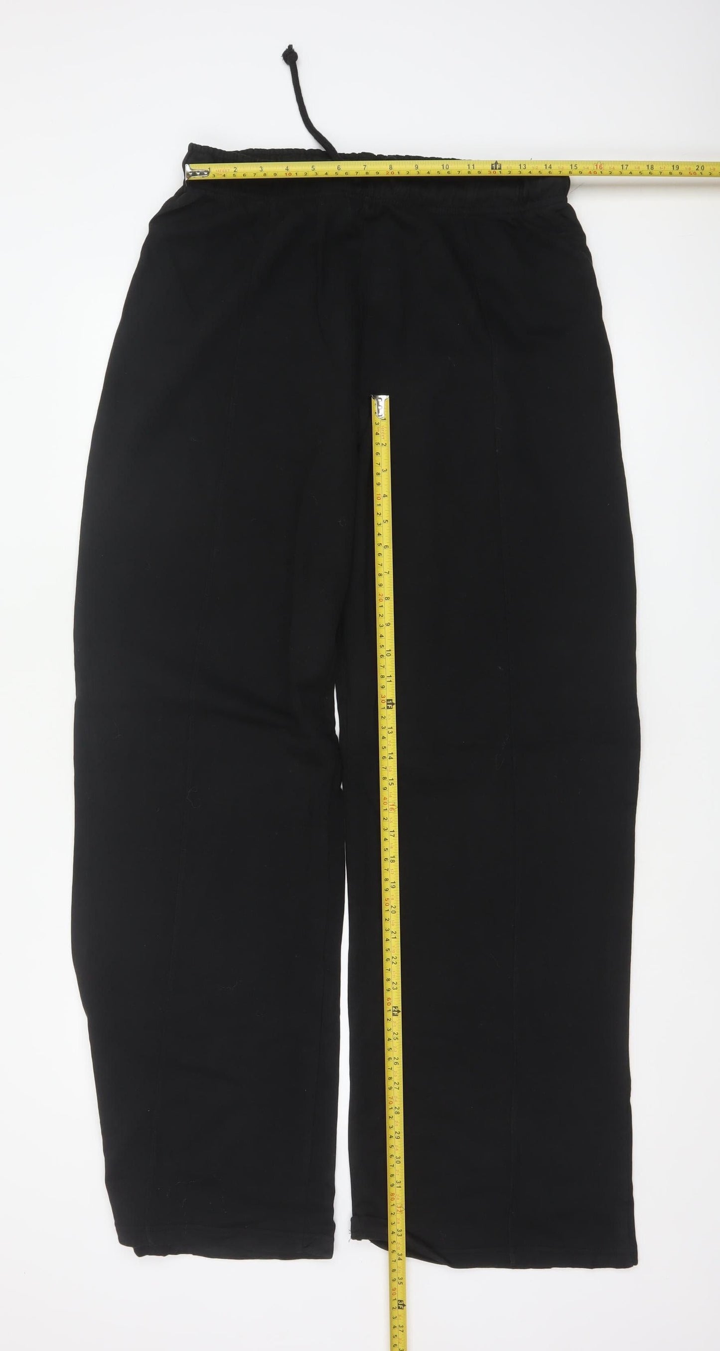 Zara Women Black L Wide-Leg Drawstring Cotton Trousers