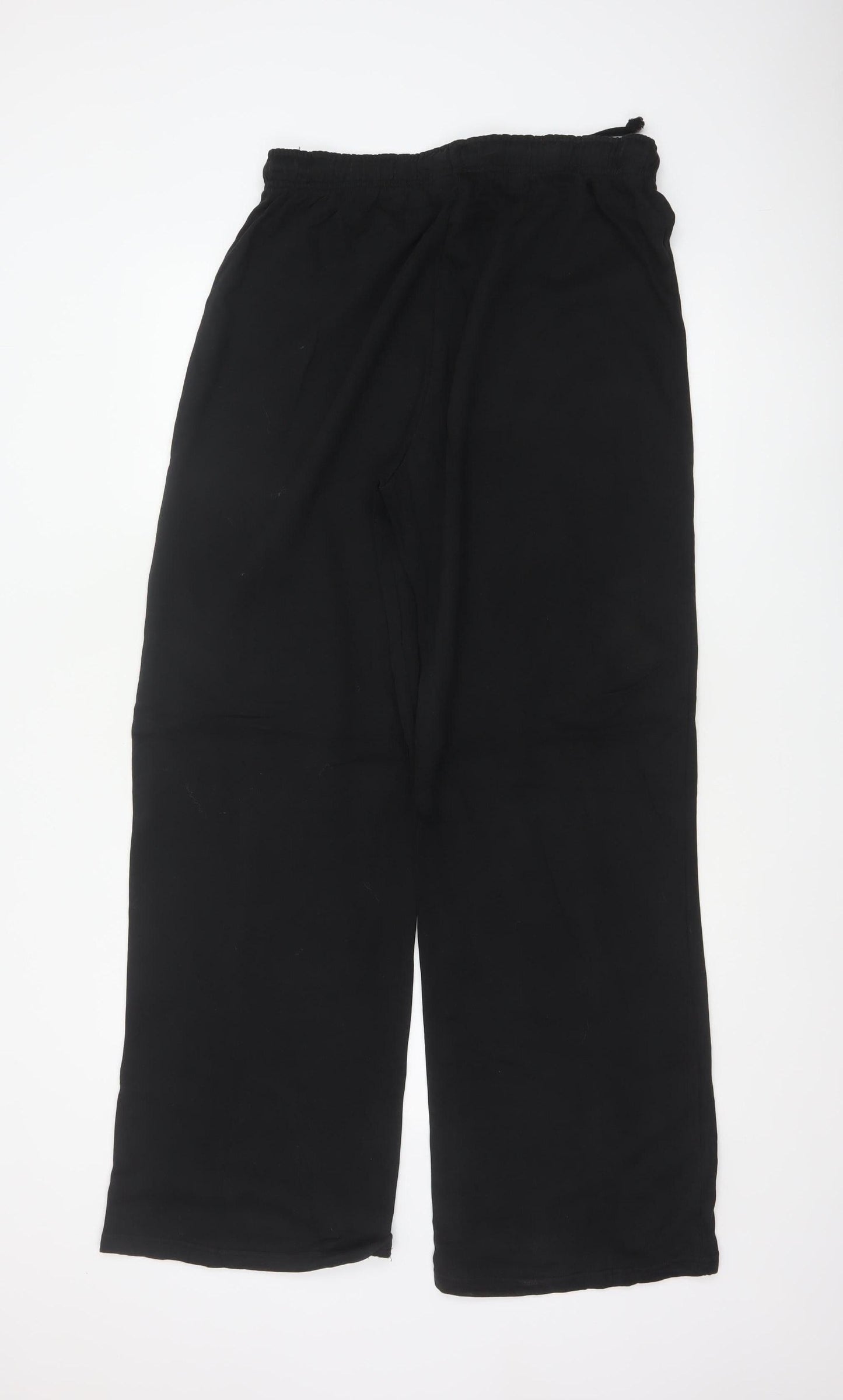 Zara Women Black L Wide-Leg Drawstring Cotton Trousers