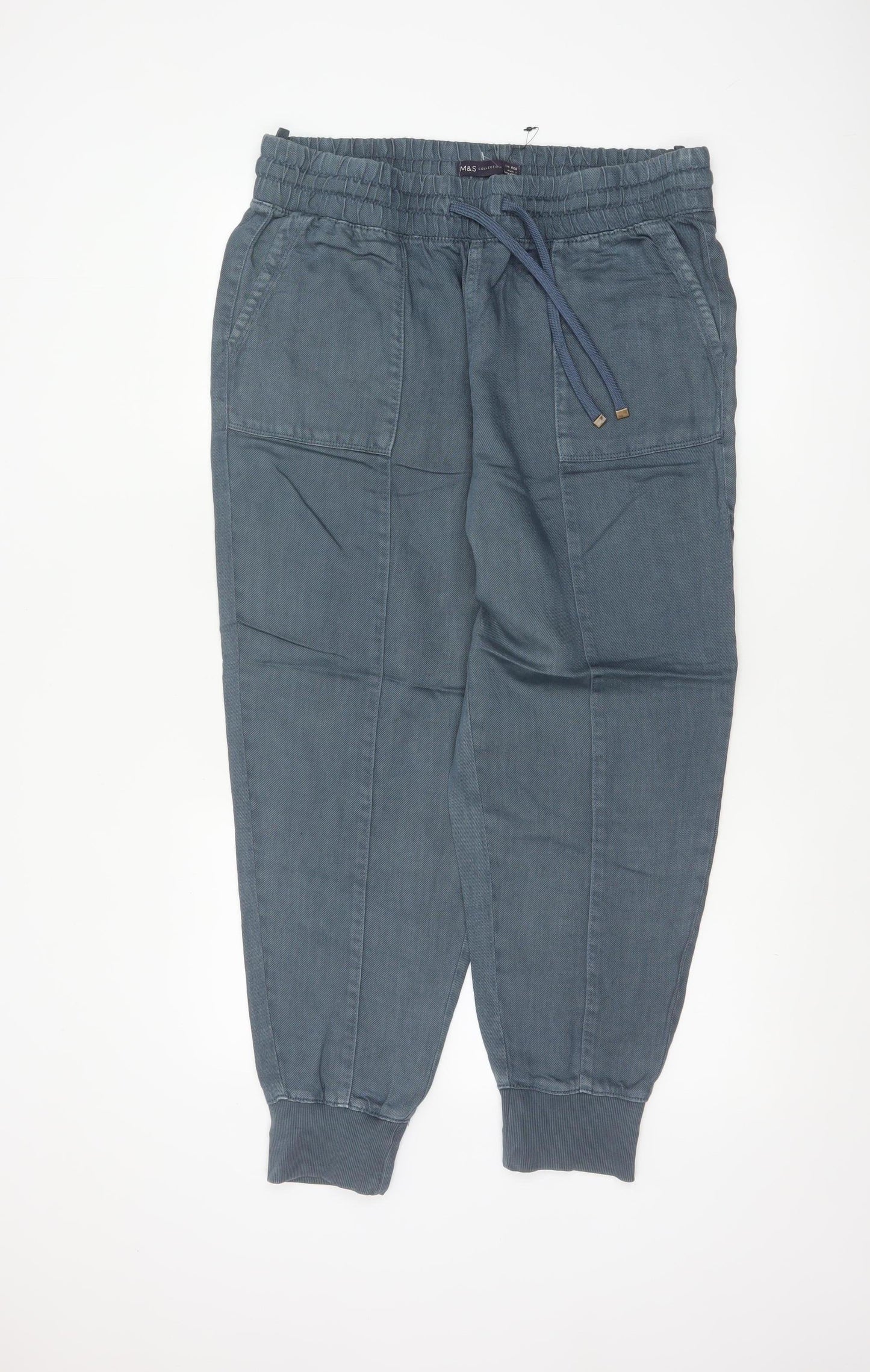 Marks & Spencer Women Blue Linen Blend Jogger Trousers UK 14