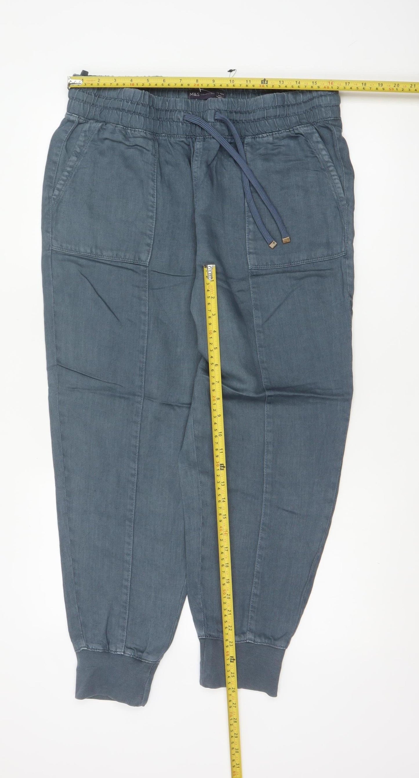 Marks & Spencer Women Blue Linen Blend Jogger Trousers UK 14