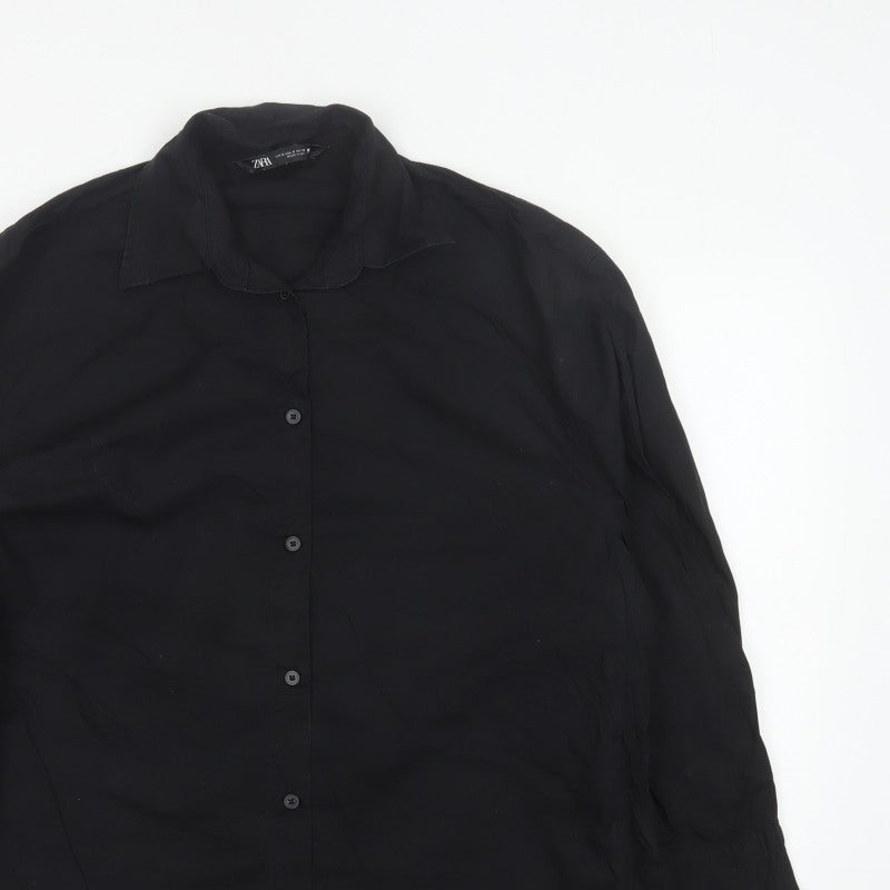 Zara Women’s Black Size S Classic Collared Long Sleeve Button-Up Shirt