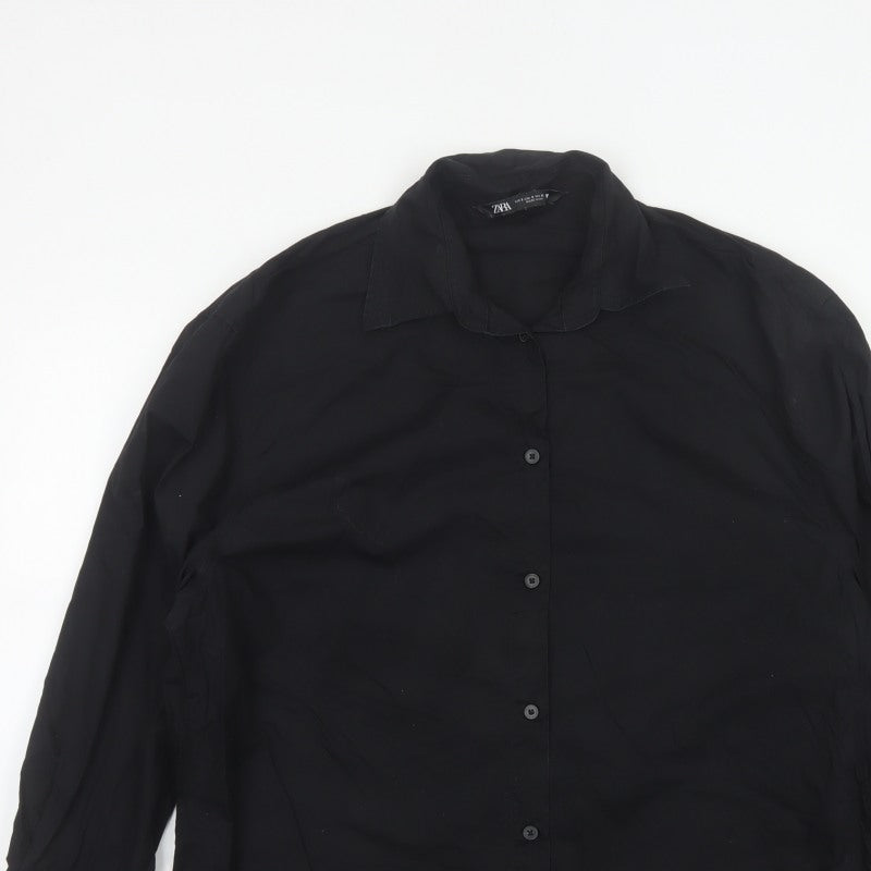 Zara Women’s Black Size S Classic Collared Long Sleeve Button-Up Shirt
