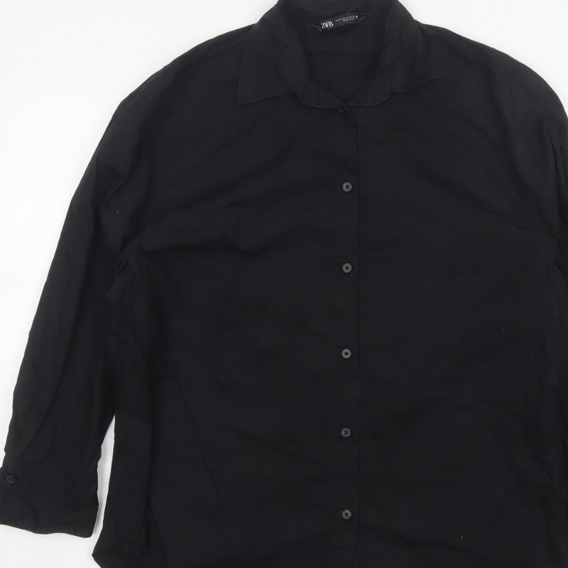 Zara Women’s Black Size S Classic Collared Long Sleeve Button-Up Shirt