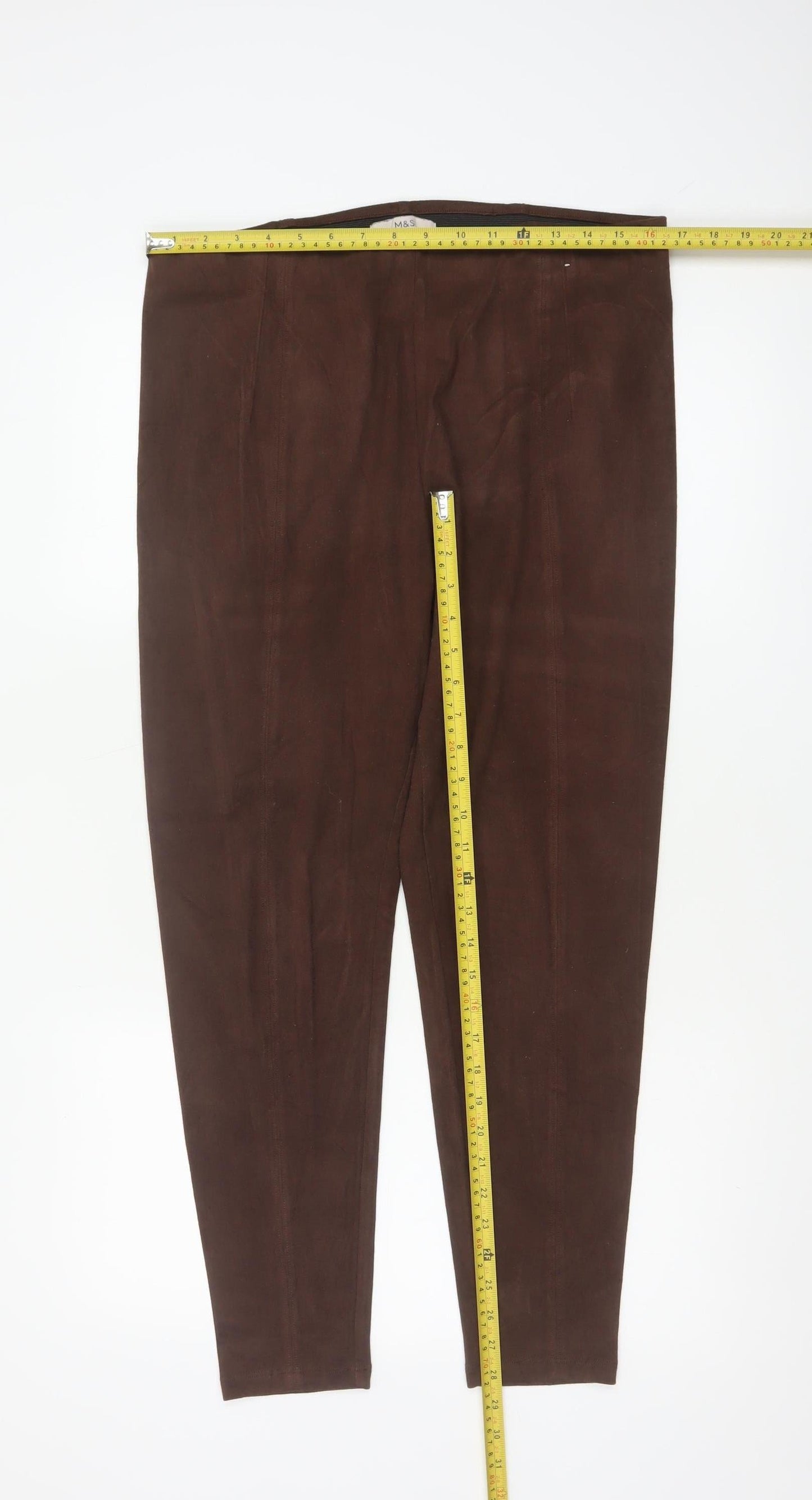 Marks and Spencer Women Brown Size 16 Regular Tapered Stretch Trousers