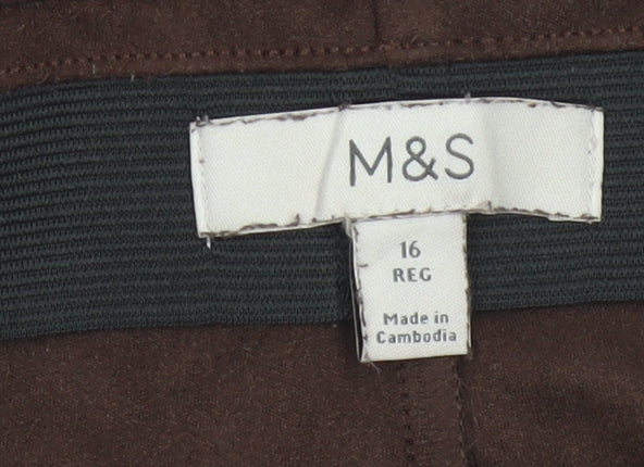 Marks and Spencer Women Brown Size 16 Regular Tapered Stretch Trousers