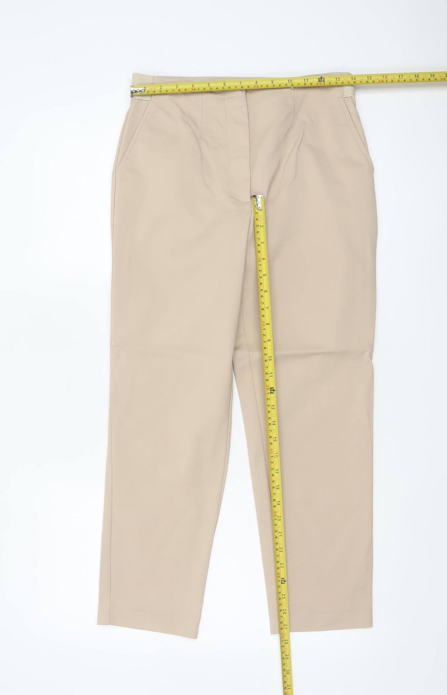 M&S Women’s Beige Size 10 Short High Rise Tapered Stretch Trousers