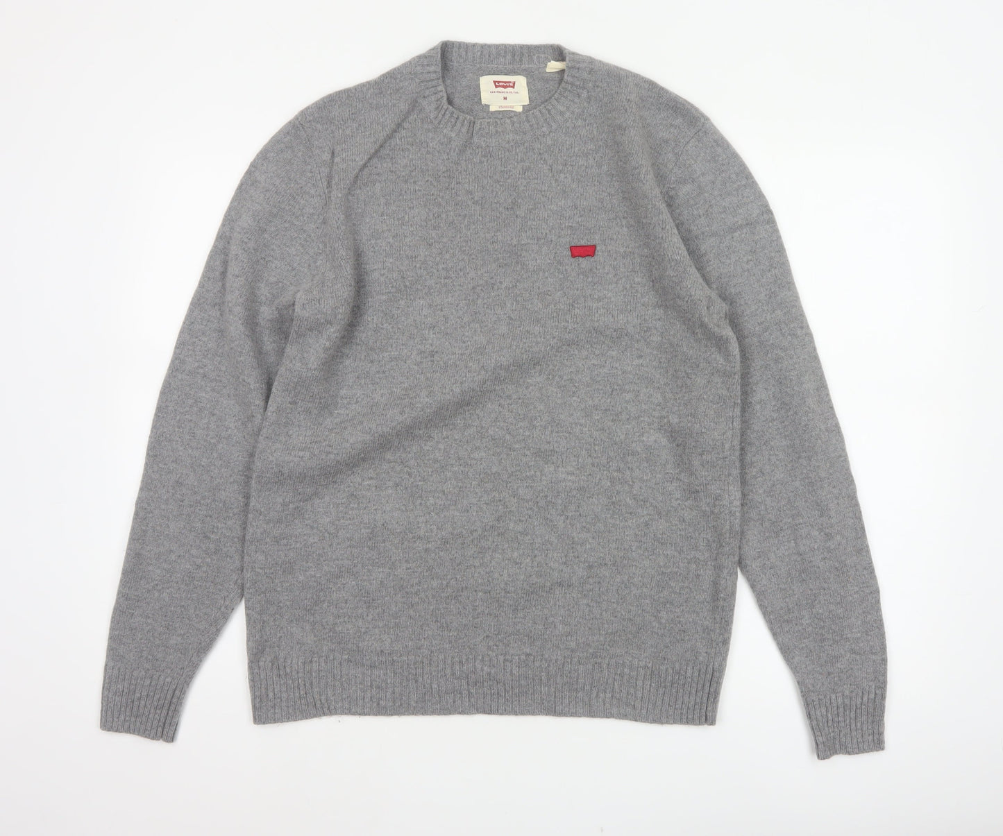 Levi's Men's Grey Wool Blend Crew Neck Pullover Jumper Size M Logo