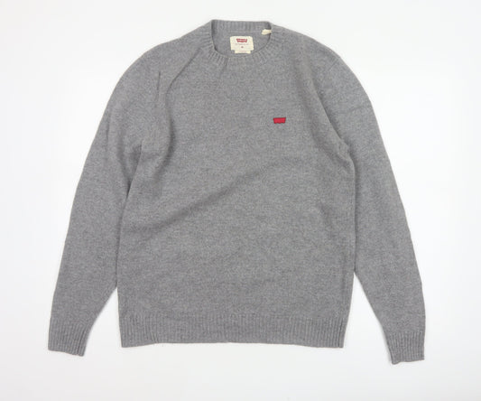 Levi's Men's Grey Wool Blend Crew Neck Pullover Jumper Size M Logo