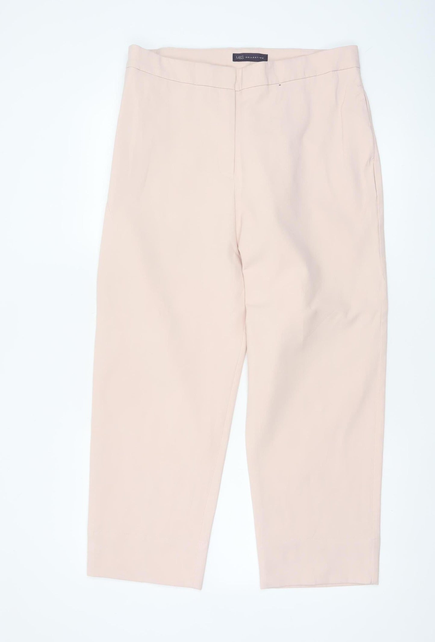 Marks and Spencer Women Beige UK 14 Regular Tapered Stretch Trousers