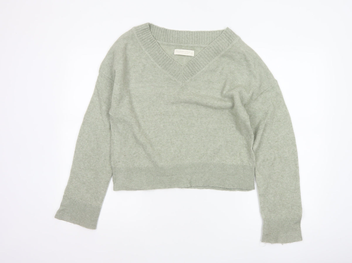 Abercrombie & Fitch Women Green S Merino Blend V-Neck Pullover Jumper
