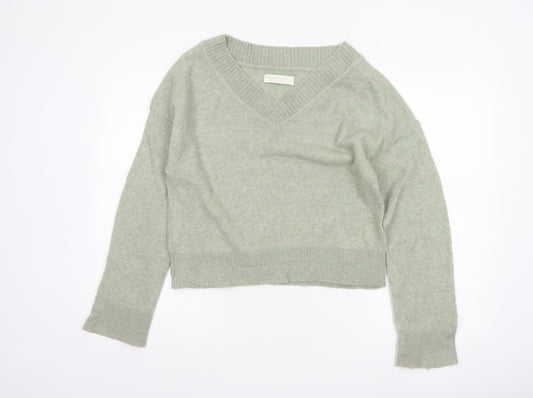 Abercrombie & Fitch Women Green S Merino Blend V-Neck Pullover Jumper