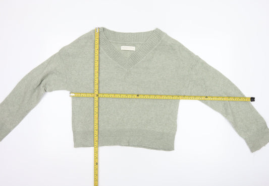 Abercrombie & Fitch Women Green S Merino Blend V-Neck Pullover Jumper
