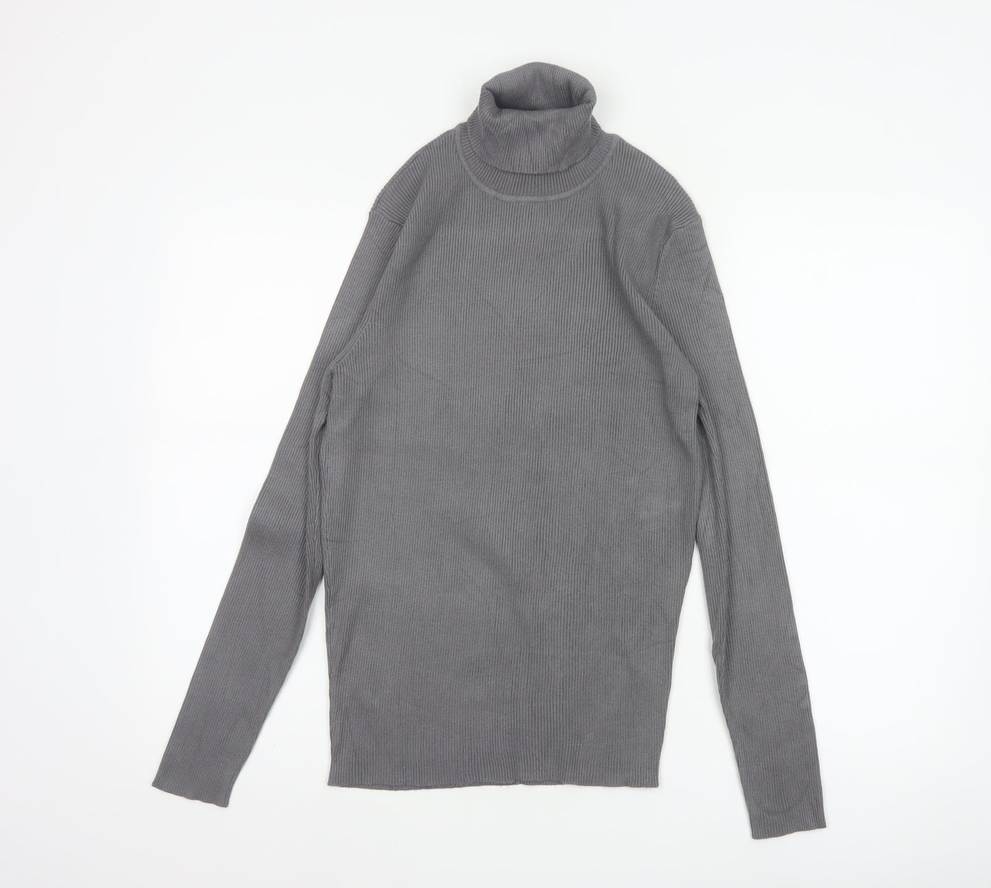 Collusion Women Grey L Ribbed Roll Neck Slim Knit Pullover Jumper