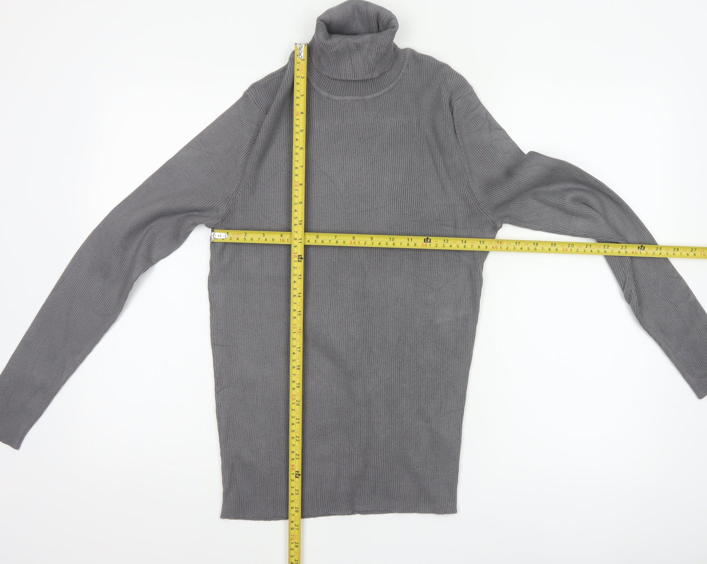 Collusion Women Grey L Ribbed Roll Neck Slim Knit Pullover Jumper