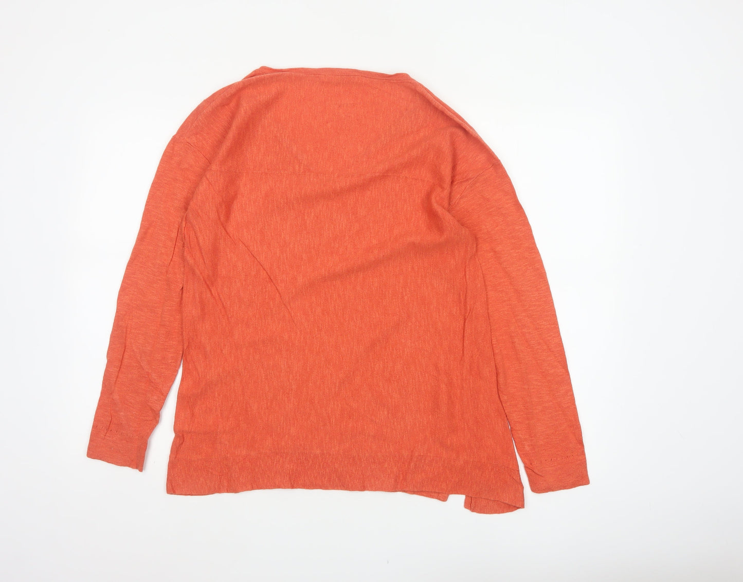 White Stuff Women Orange UK 10 Linen Cotton V-Neck Knit Jumper