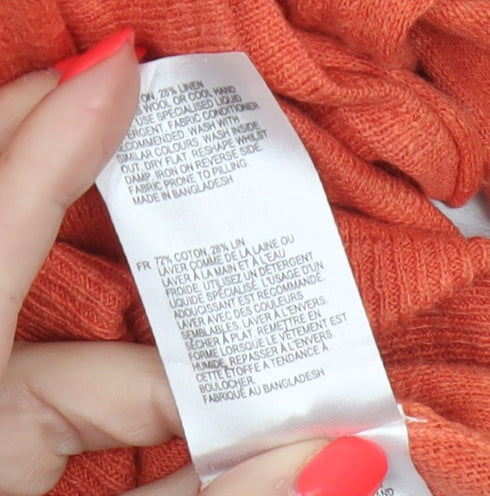 White Stuff Women Orange UK 10 Linen Cotton V-Neck Knit Jumper
