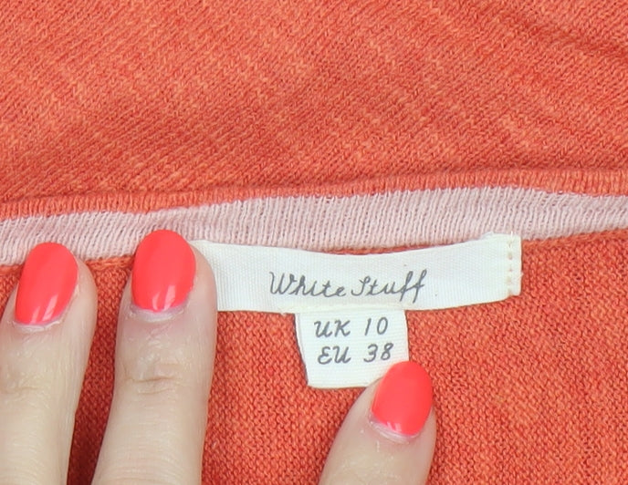 White Stuff Women Orange UK 10 Linen Cotton V-Neck Knit Jumper