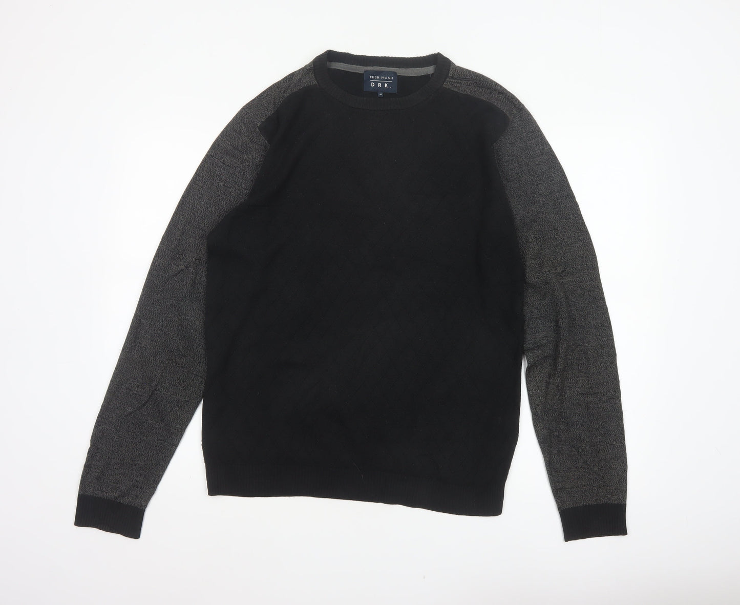Mish Mash DRK Men’s Black Grey M Argyle Knit Crew Neck Jumper